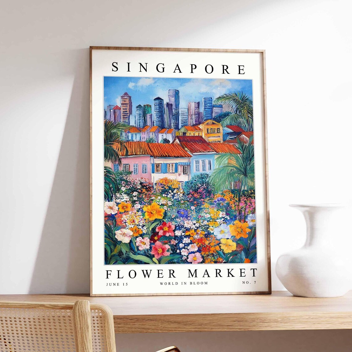 Singapore Flower Market Shophouse Roofs Skyline Flower Field Poster