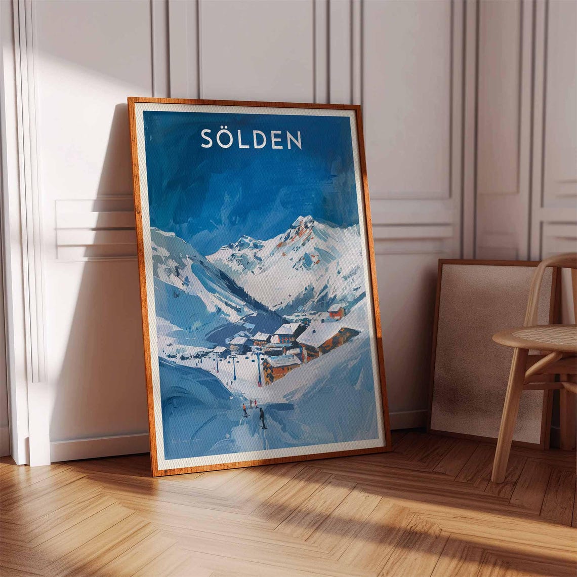 Sölden Bright Blue Peaks Above Wooden Chalet Ski Lifts Poster - Image 3