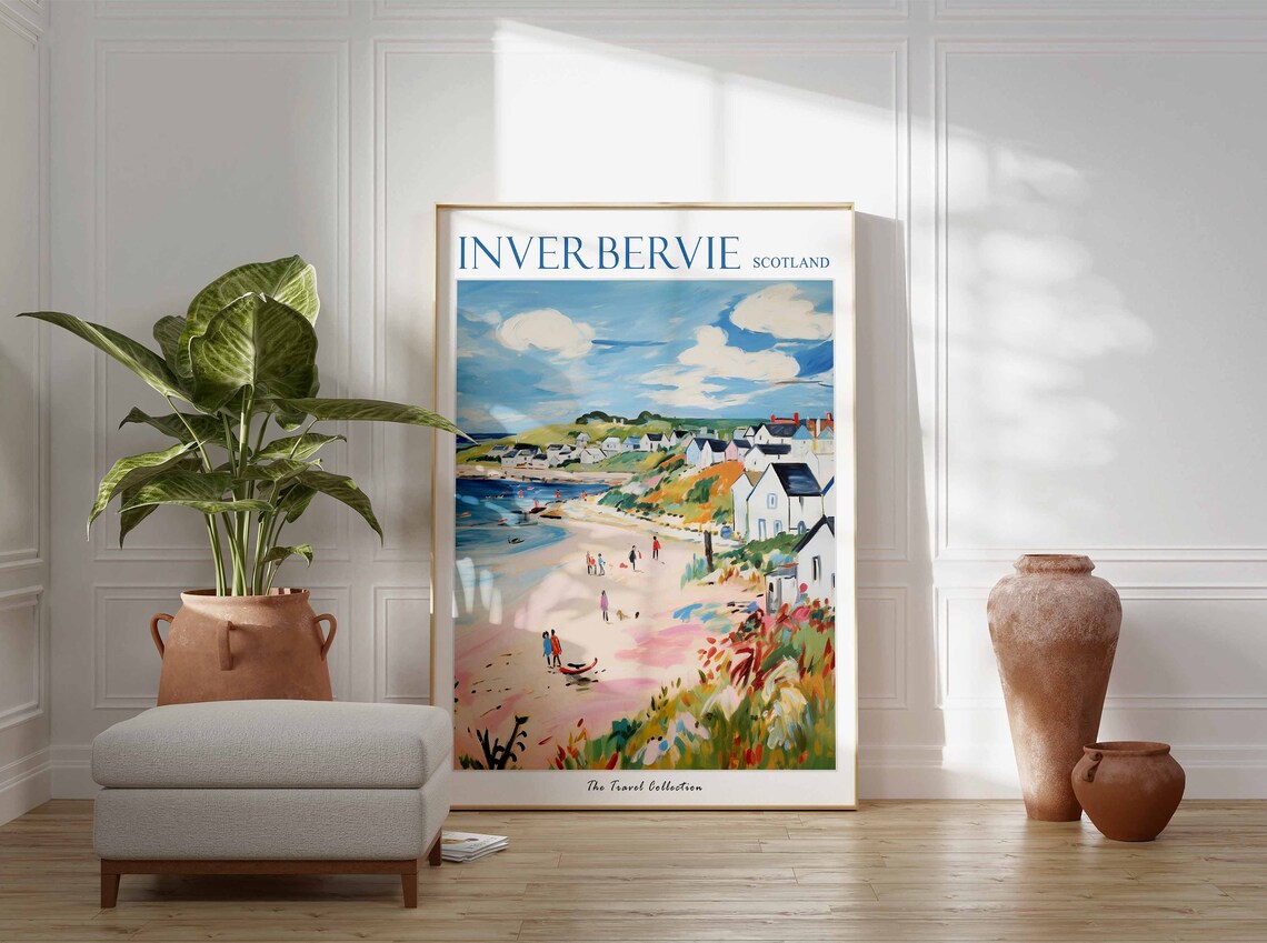 Inverbervie Scotland Soft Pink Beach and Wildflower Village Poster - Image 3
