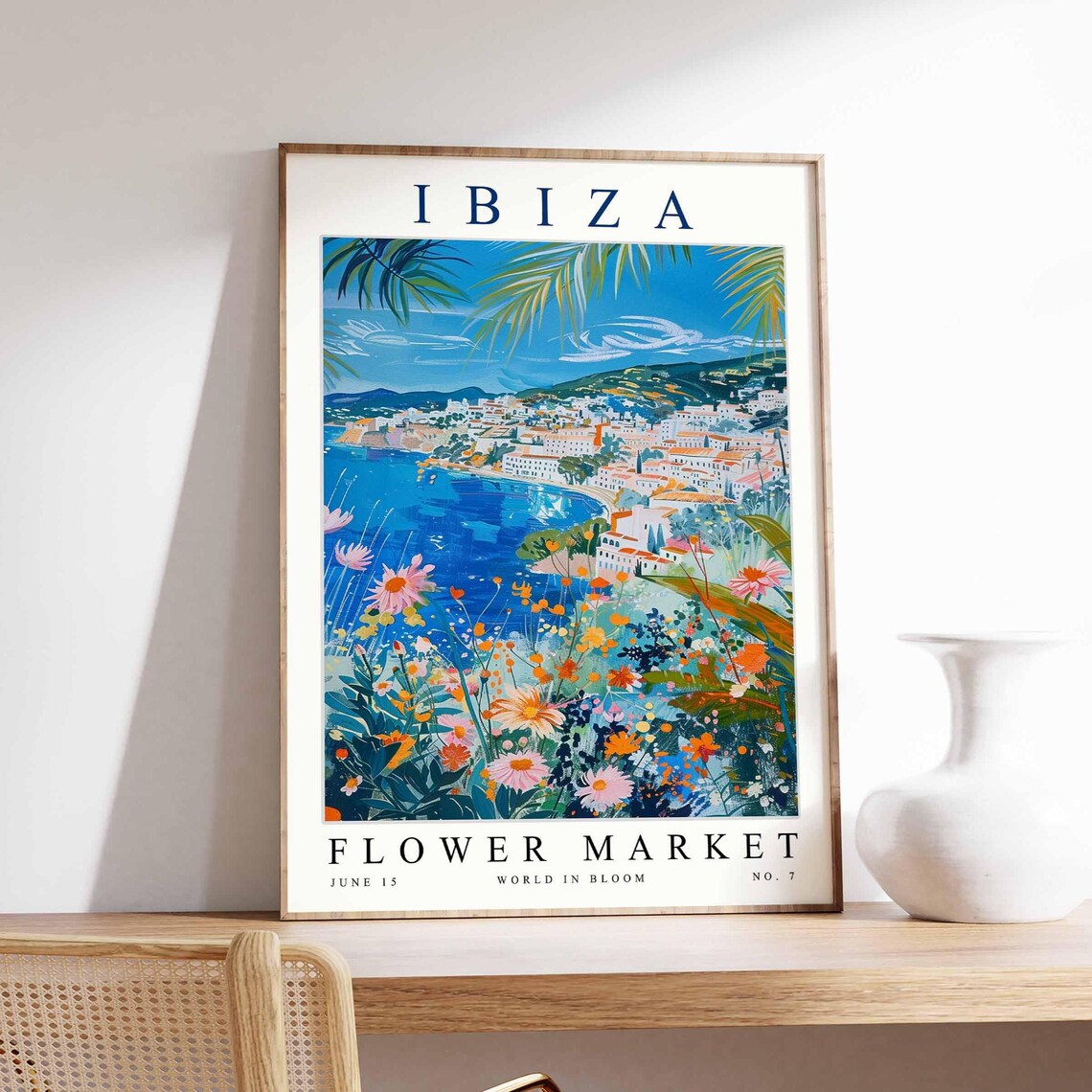 Ibiza Flower Market Bay Town Daisy Garden Palm View Art Poster