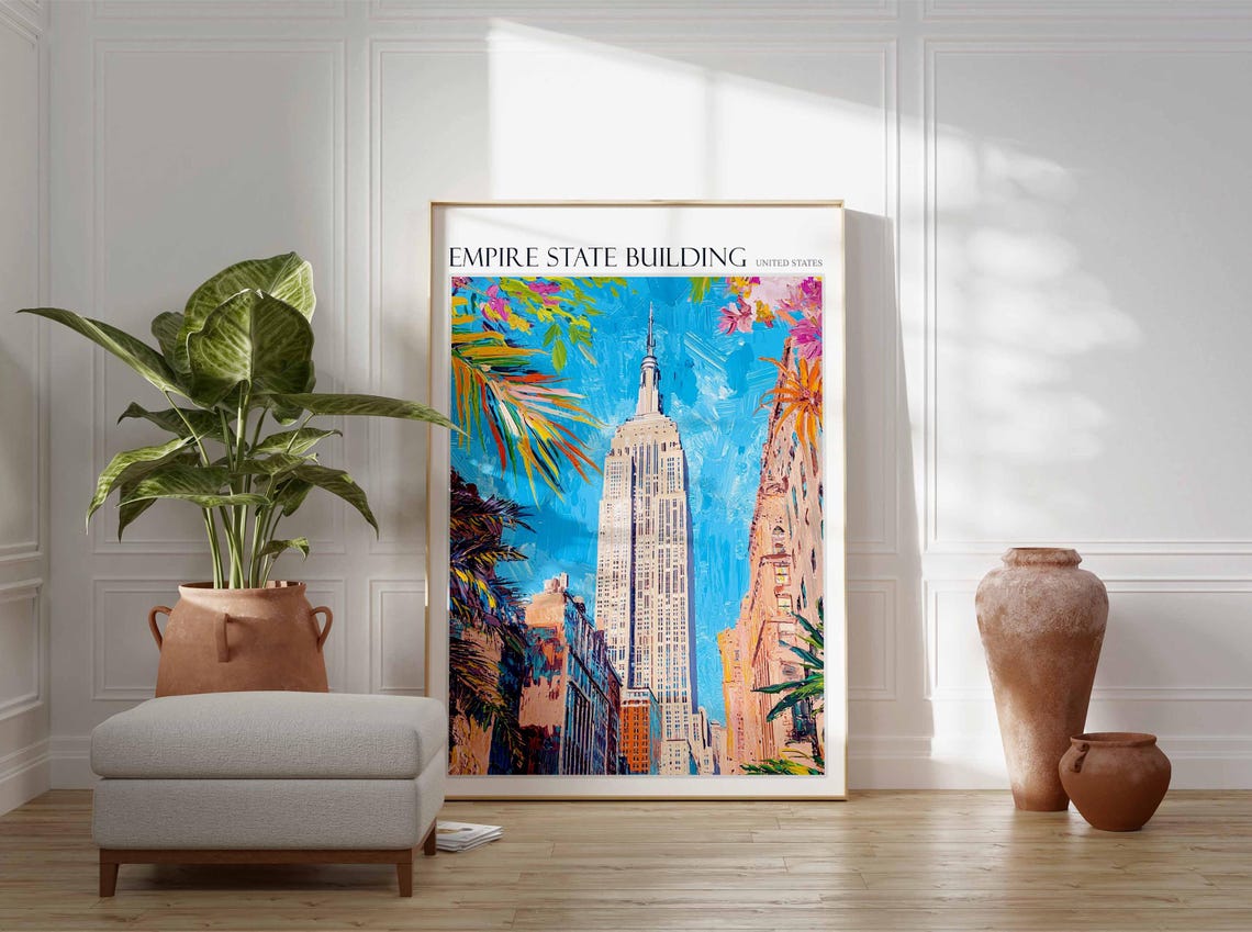 Empire State Building Tropical Palm Leaves New York City Poster - Image 2