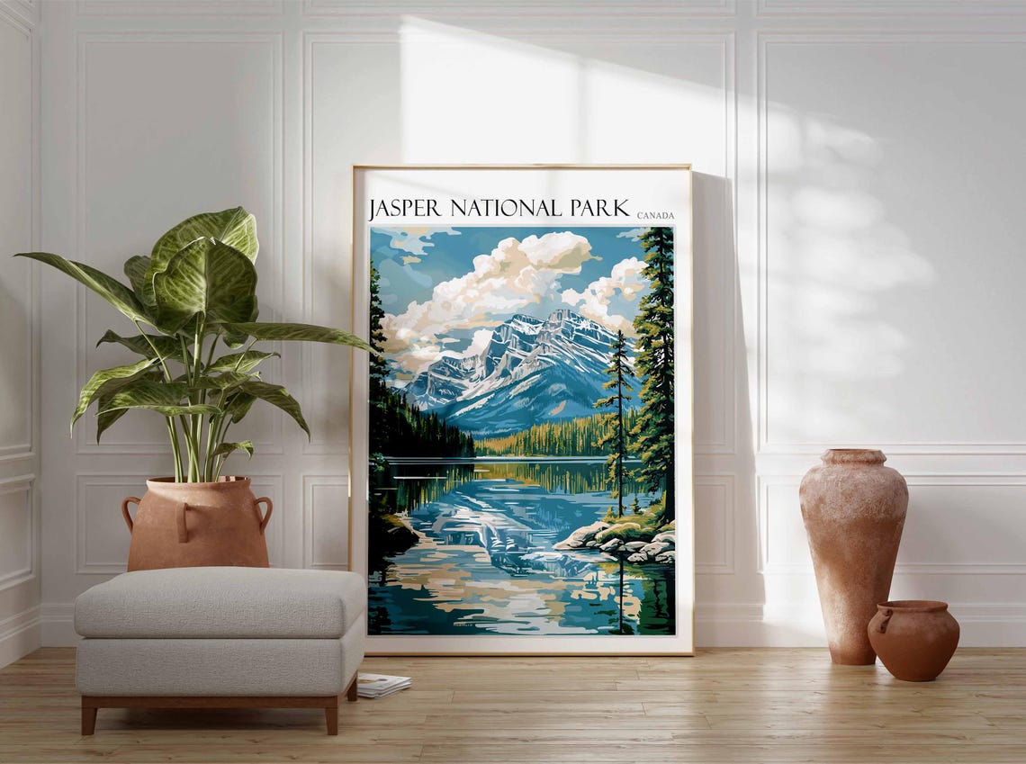 Jasper National Park Rugged Peak Lake Reflection Travel Poster - Image 2