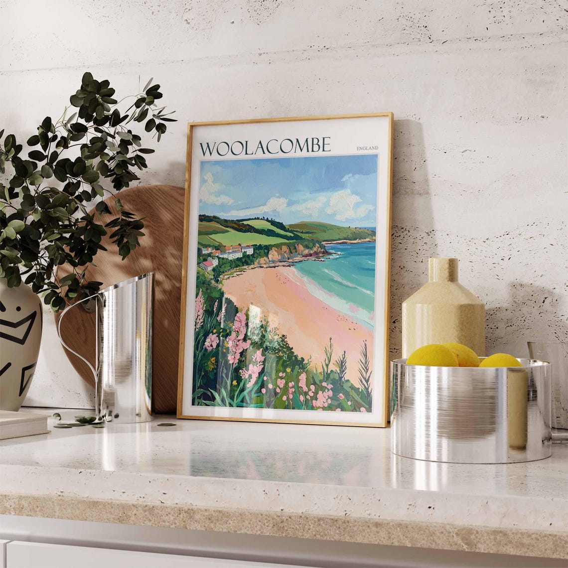 Woolacombe Sandy Cove Wildflowers Devon England Travel Poster - Image 2