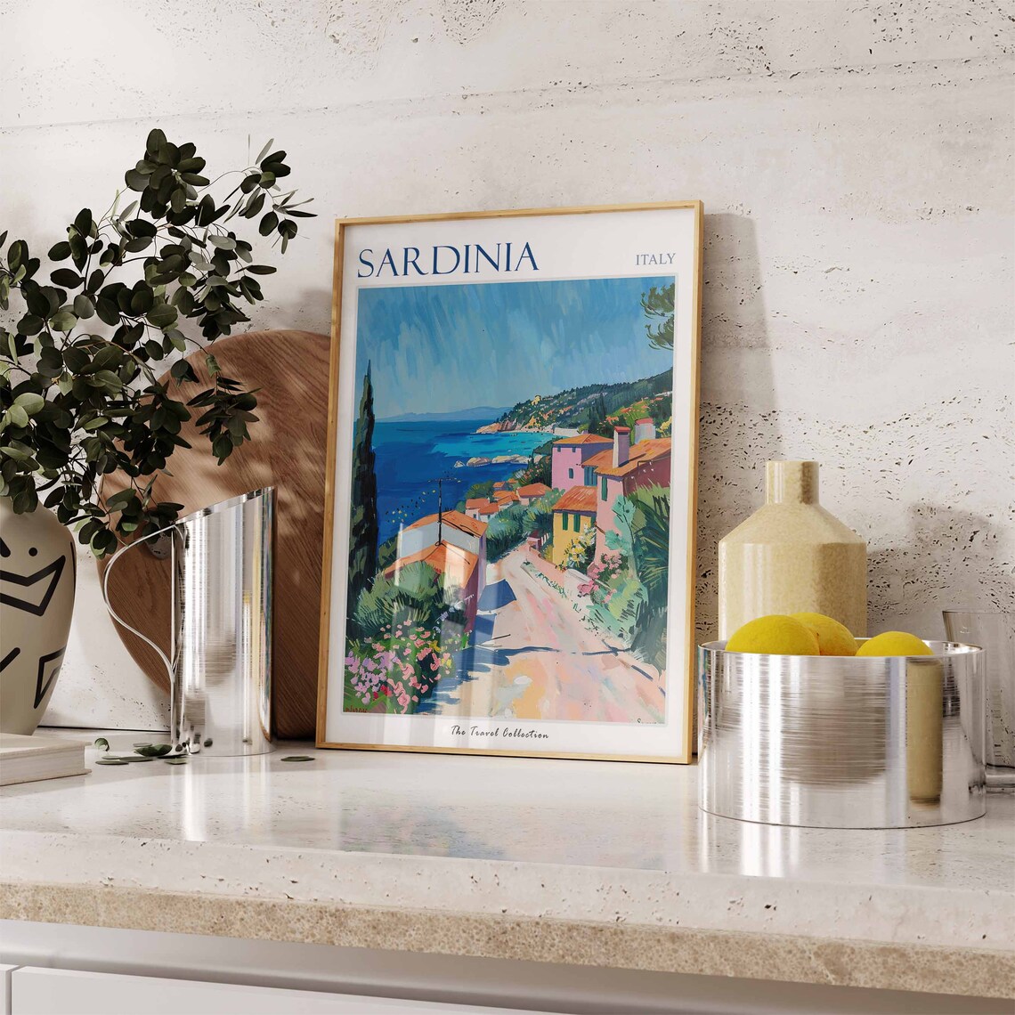 Sardinia Italy Coastal Road Pastel Houses Seaside Travel Poster - Image 2