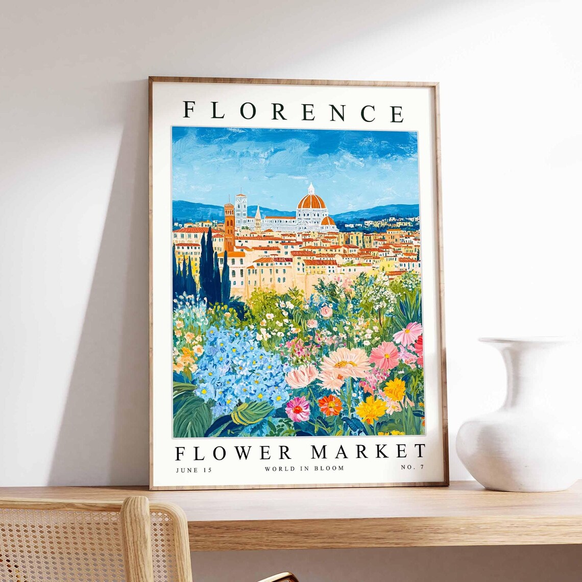 Florence Flower Market Old Town Towers Bloom Meadow City View Poster