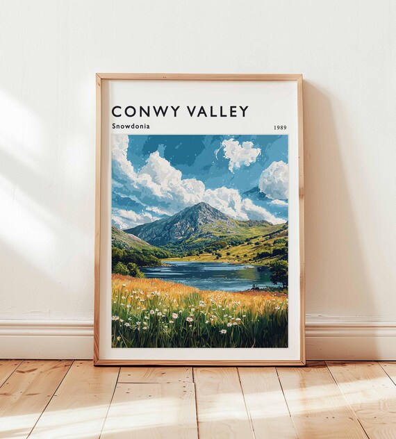 Conwy Valley Snowdonia Wales 1989 Vintage Mountain Lake Travel Poster