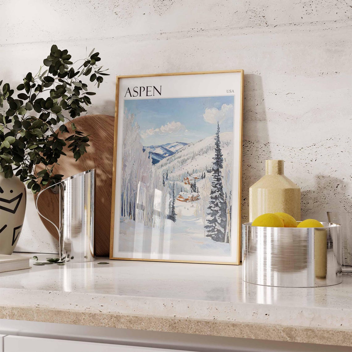 Skiing Travel Poster Skiing Art Aspen Poster Aspen Print Colorado Travel Decor Aspen Travel Art Winter Poster Aspen Travel Print - Image 2
