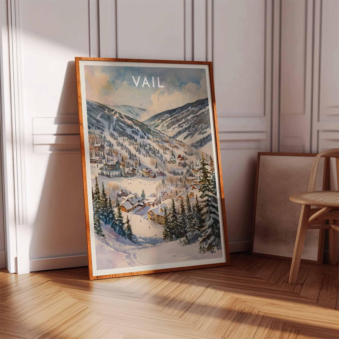 Vail Colorado Pastel Watercolor Alpine Valley Village Scene Poster - Image 3
