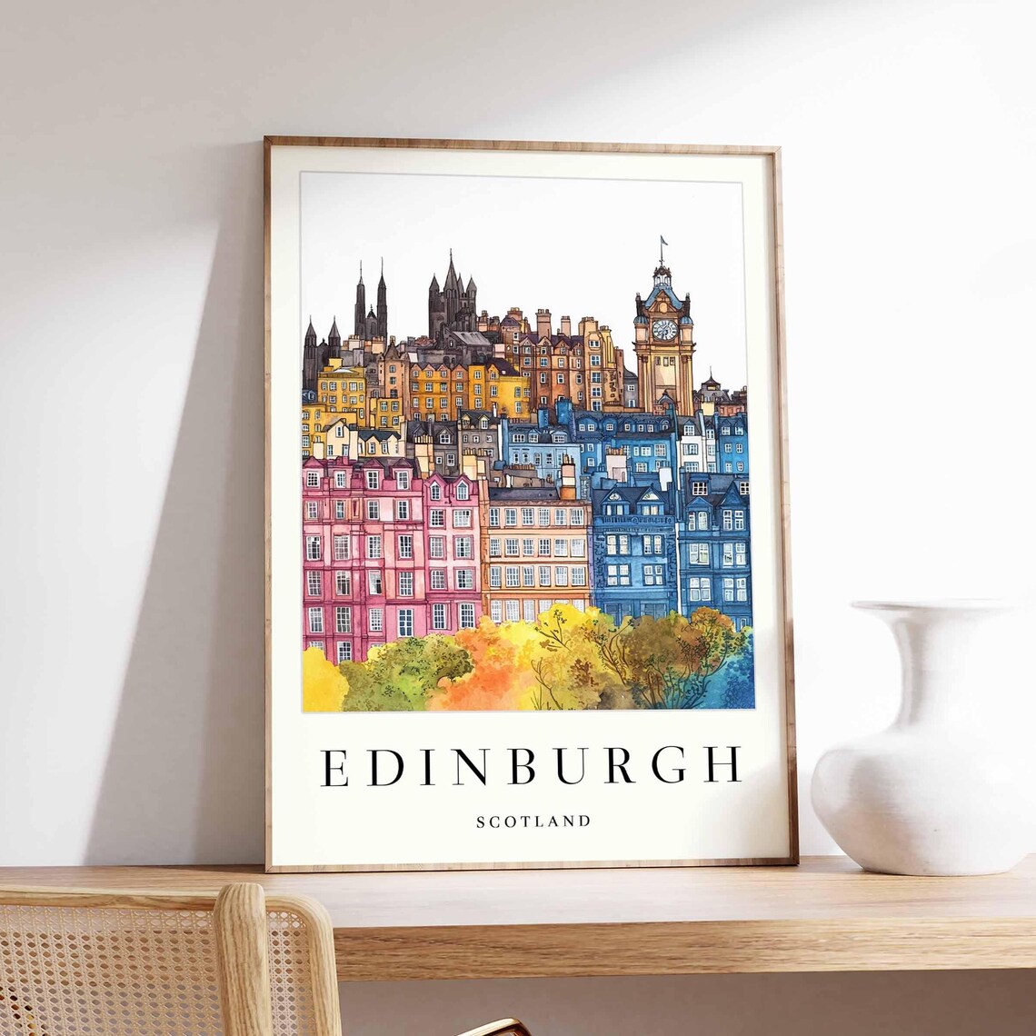 Edinburgh Scotland Print Old Town Cityscape Wall Art