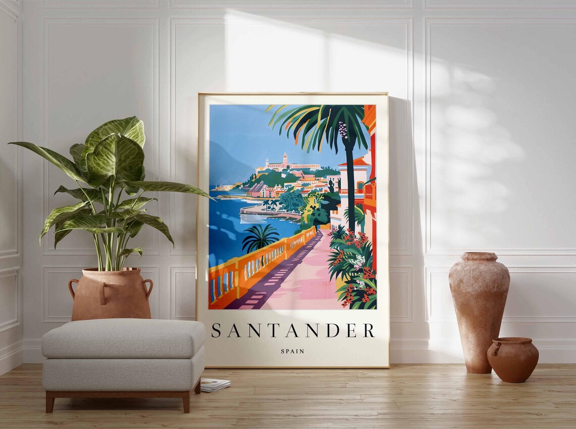 Setubal Portugal Colorful Harbor with Sailboats and Palms Bay Poster - Image 4