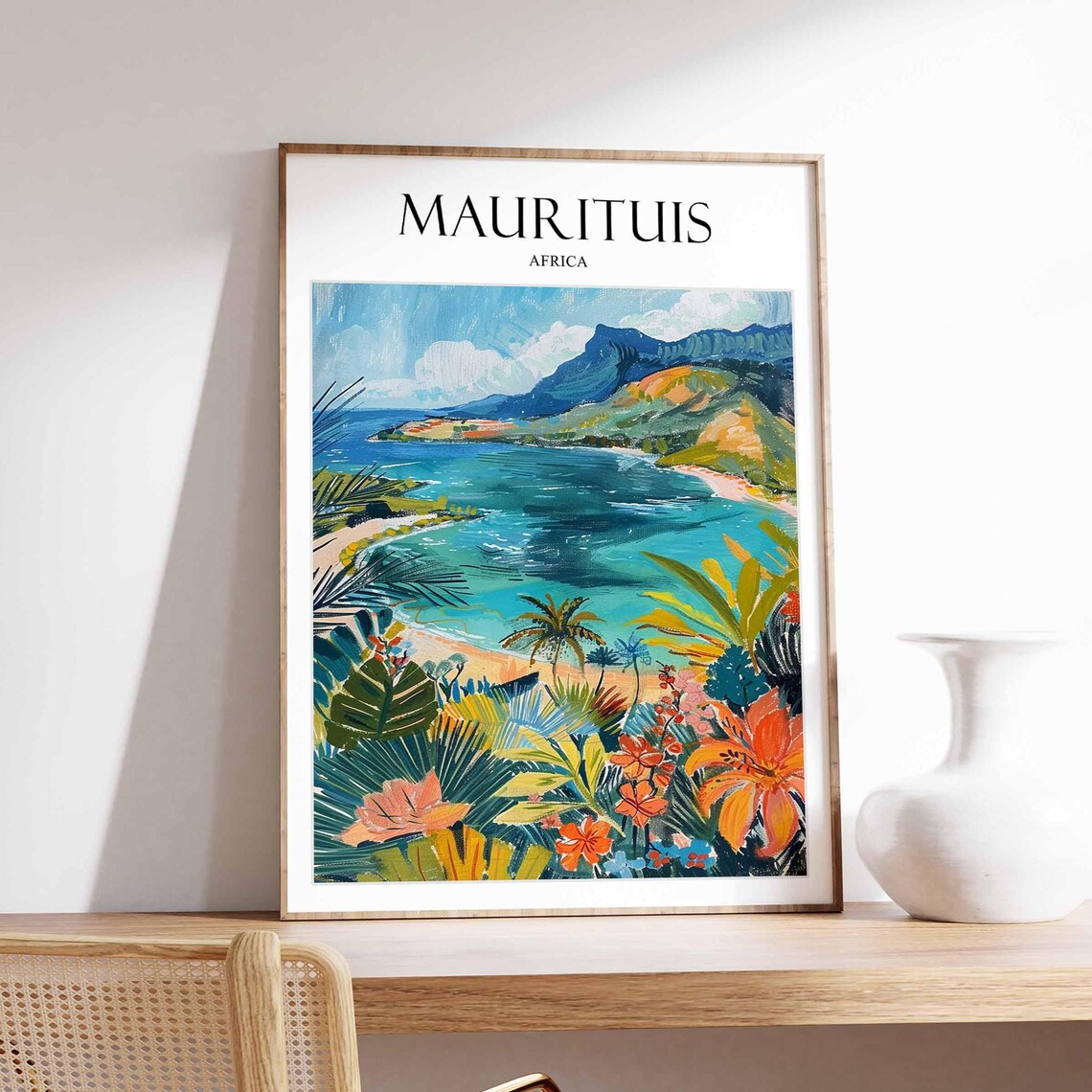Mauritius Travel Poster, Tropical Island Art Print