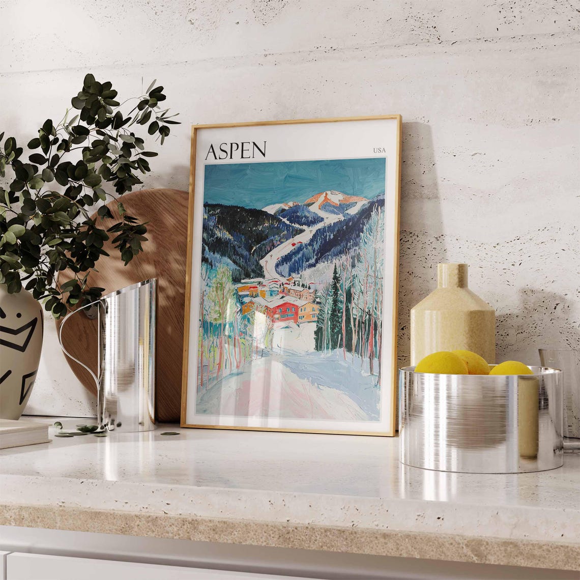 Skiing Travel Poster Skiing Art Aspen Poster Aspen Print Colorado Travel Decor Aspen Travel Art Winter Poster Aspen Travel Print - Image 2