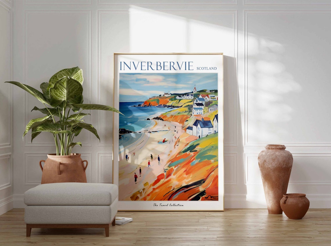 Inverbervie Poster Inverbervie Travel Print Scotland Travel Poster Scottish Decor Tropical Decor Sea Print Inverbervie Travel Poster - Image 3