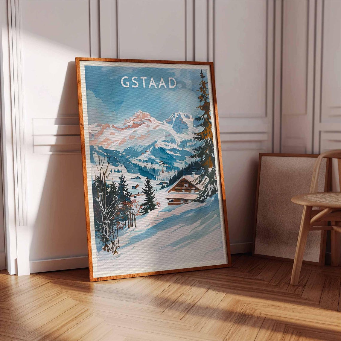 Gstaad Swiss Alpine Chalet Snowy Mountain Peaks Winter Poster - Image 2