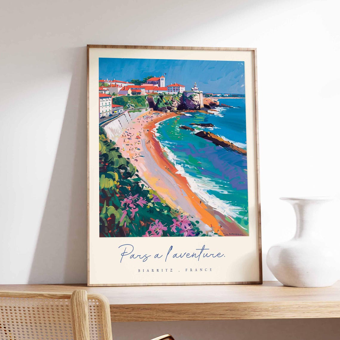 Biarritz France Pars A Laventure Beach Cliffs Surf Town Poster