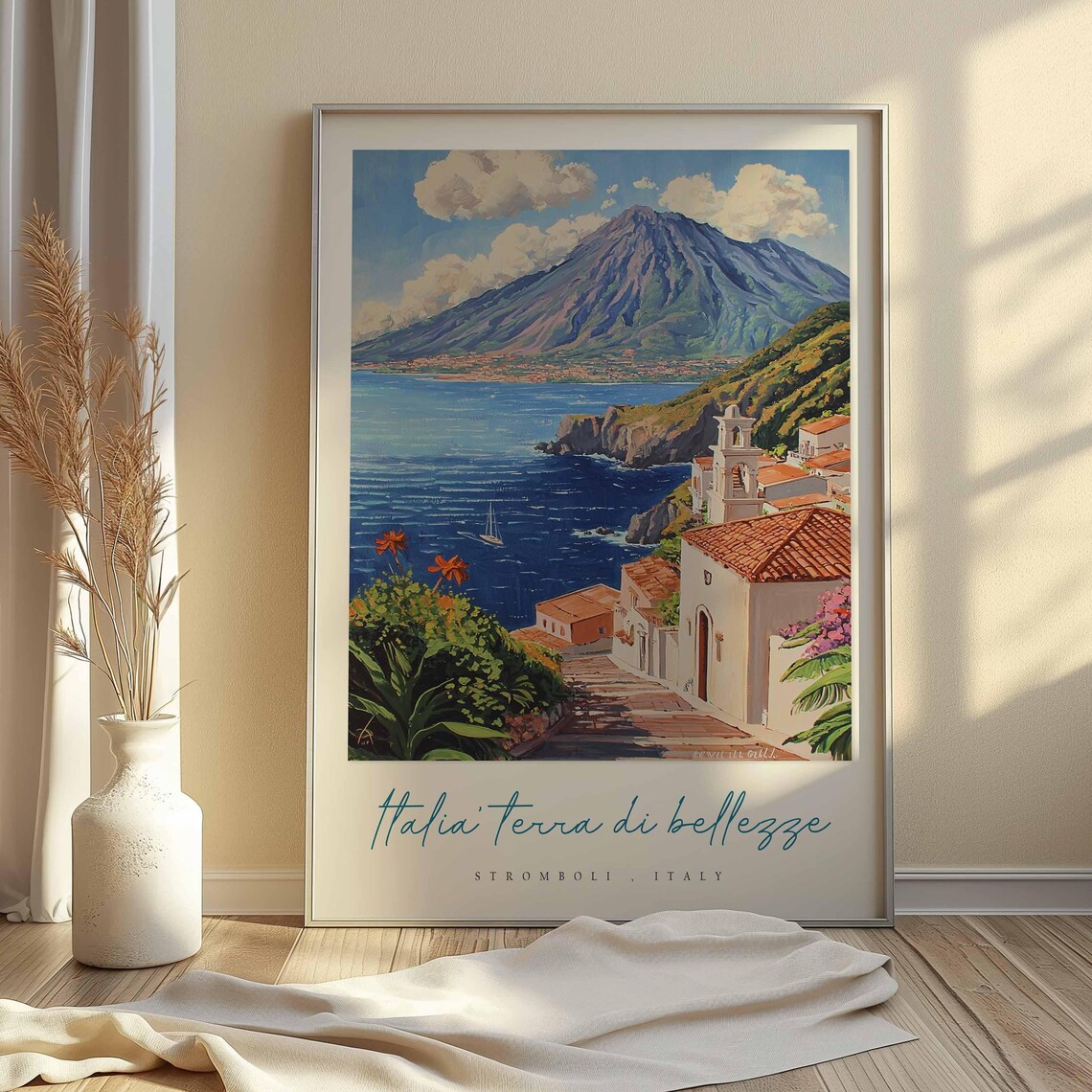 Stromboli Italy Volcano Poster Island Cone Rising From The Blue Sea - Image 2
