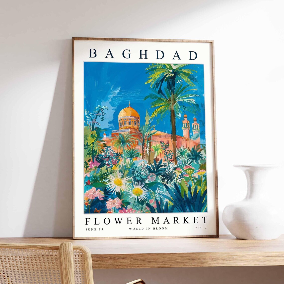 Baghdad Golden Dome Mosque White Daisy Garden Flower Market Poster