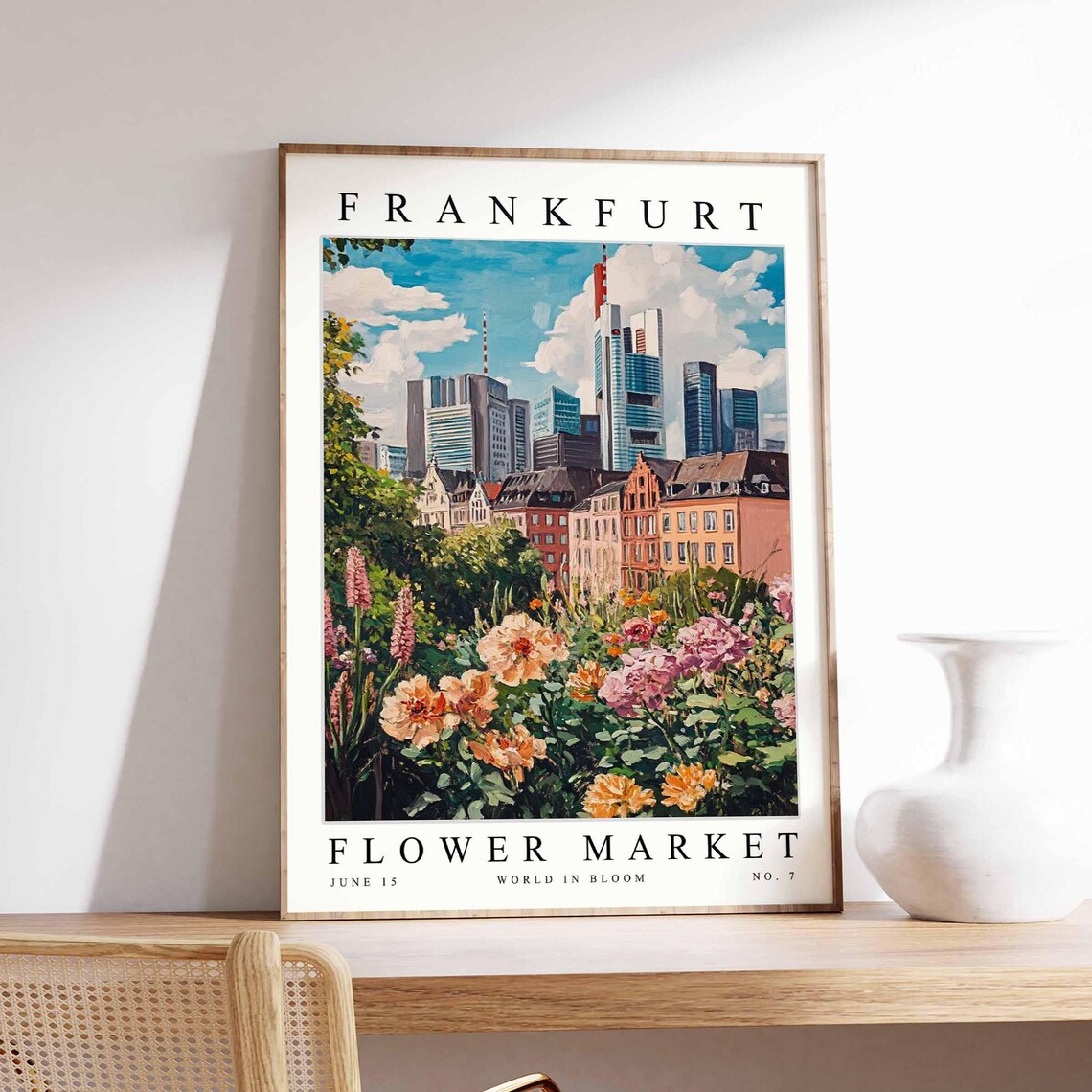 Frankfurt Flower Market Skyline Towers Dahlia Garden Germany Poster