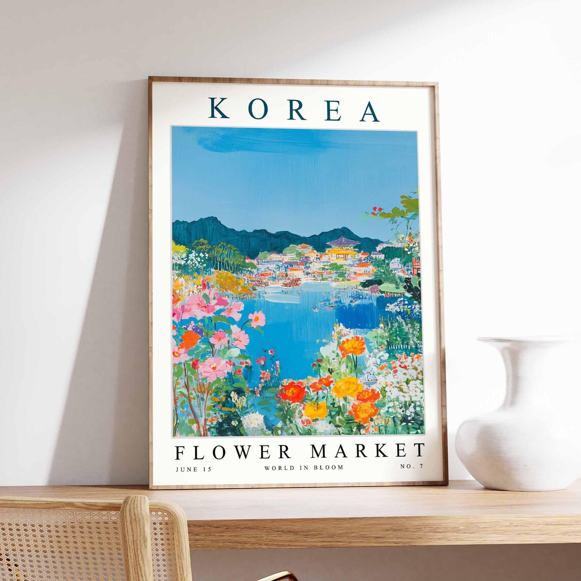 Korea Flower Market No 7 Pagoda Bay Temple Mountain Garden Poster