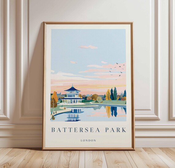 Battersea Park London Peace Pagoda Lake Sunset Reflection Poster