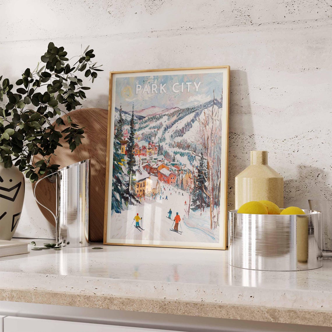 Park City Utah Colorful Ski Town Slopes Winter Artwork Poster - Image 2