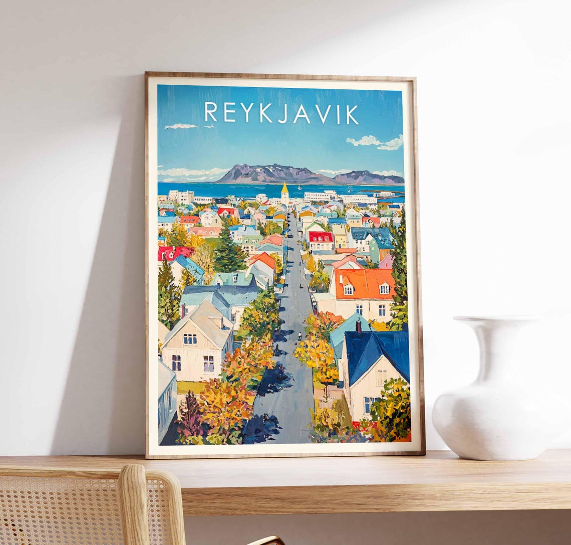 Reykjavik Iceland Autumn Cityscape Mount Esja Bay View Poster