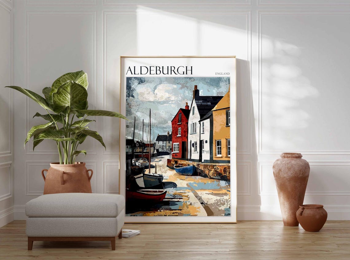 Aldeburgh Quiet Quay Moored Boats Modern Suffolk Seaside Art Poster - Image 3