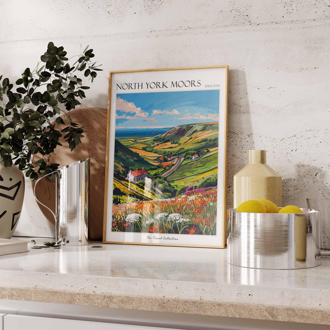 North York Moors England Farm Cottages Sea Horizon View Poster - Image 3