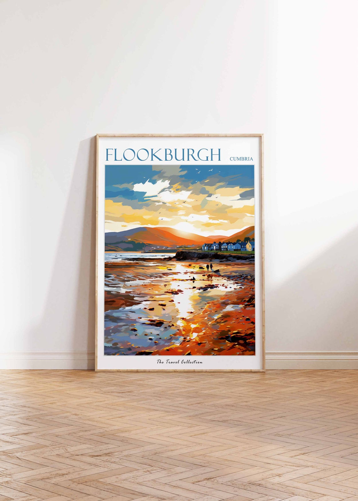 Flookburgh Cumbria Golden Beach Sunset Scene Vintage Travel Poster - Image 2