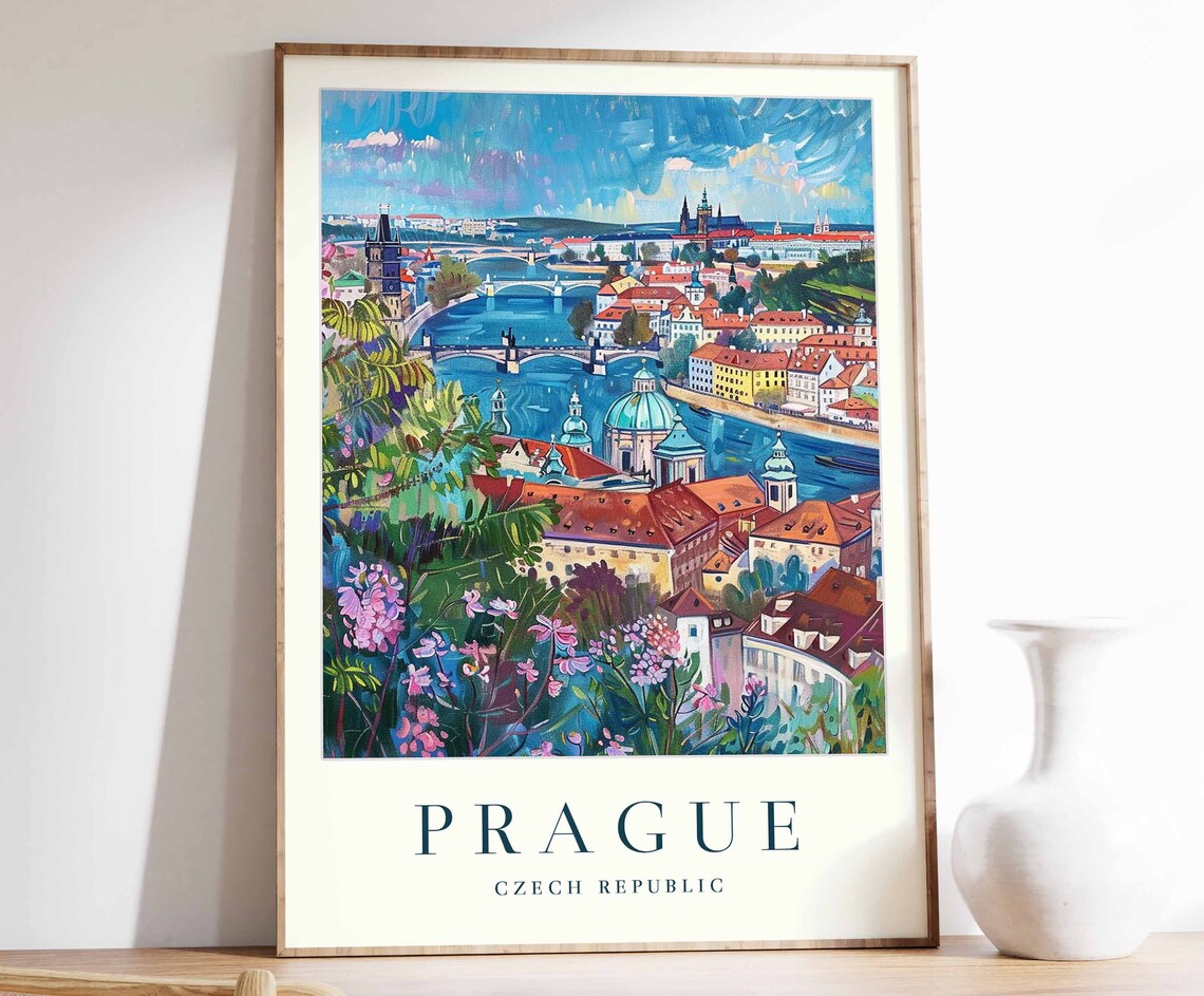 Prague Travel Poster, European City Wall Art