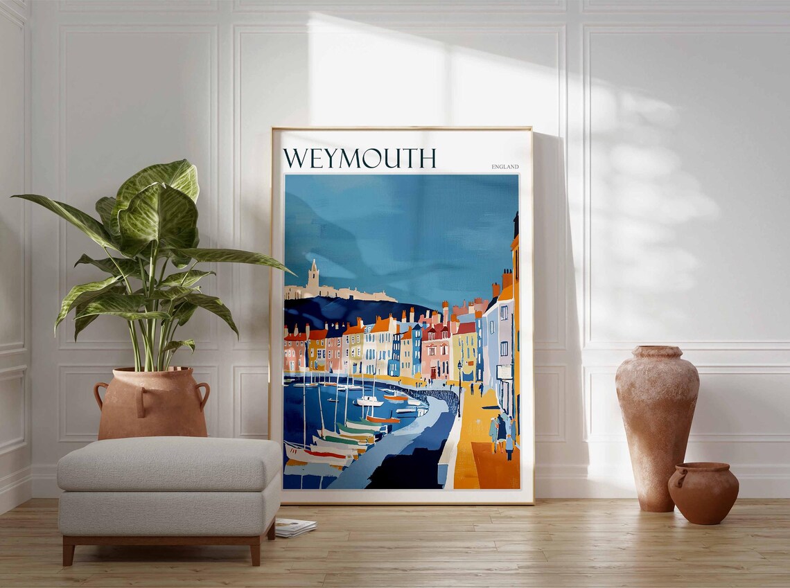 Weymouth England Marina Boats Hilltop Landmark Travel Poster - Image 2