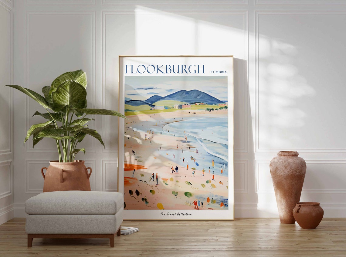 Flookburgh Cumbria Beach with Mountains Vintage Travel Poster - Image 3