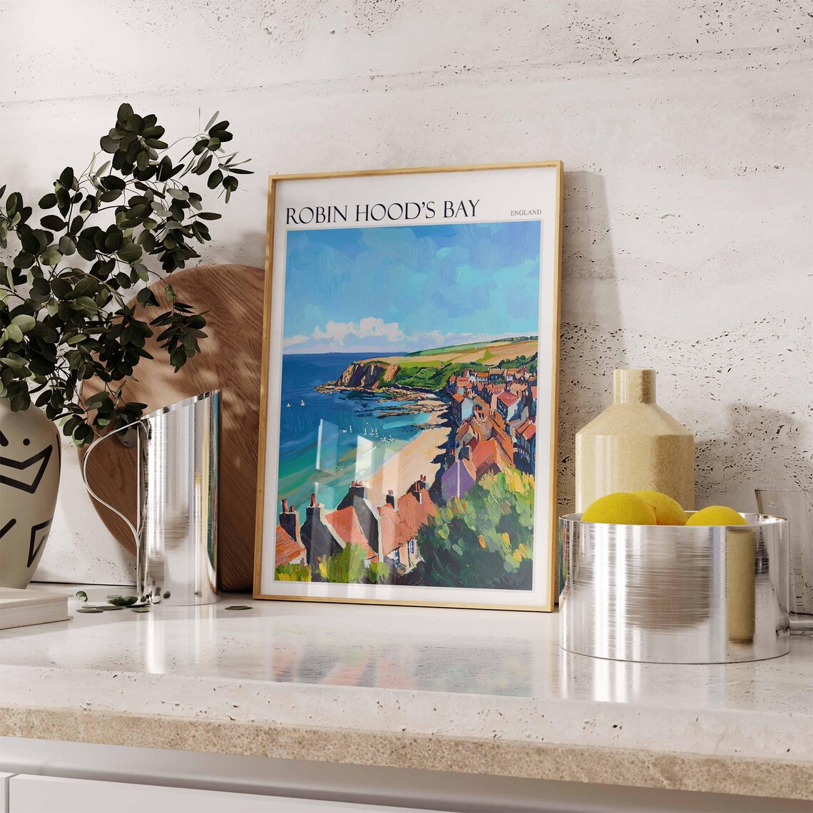 Robin Hood's Bay England Chimneys Beach Aerial View Scenic Poster - Image 3