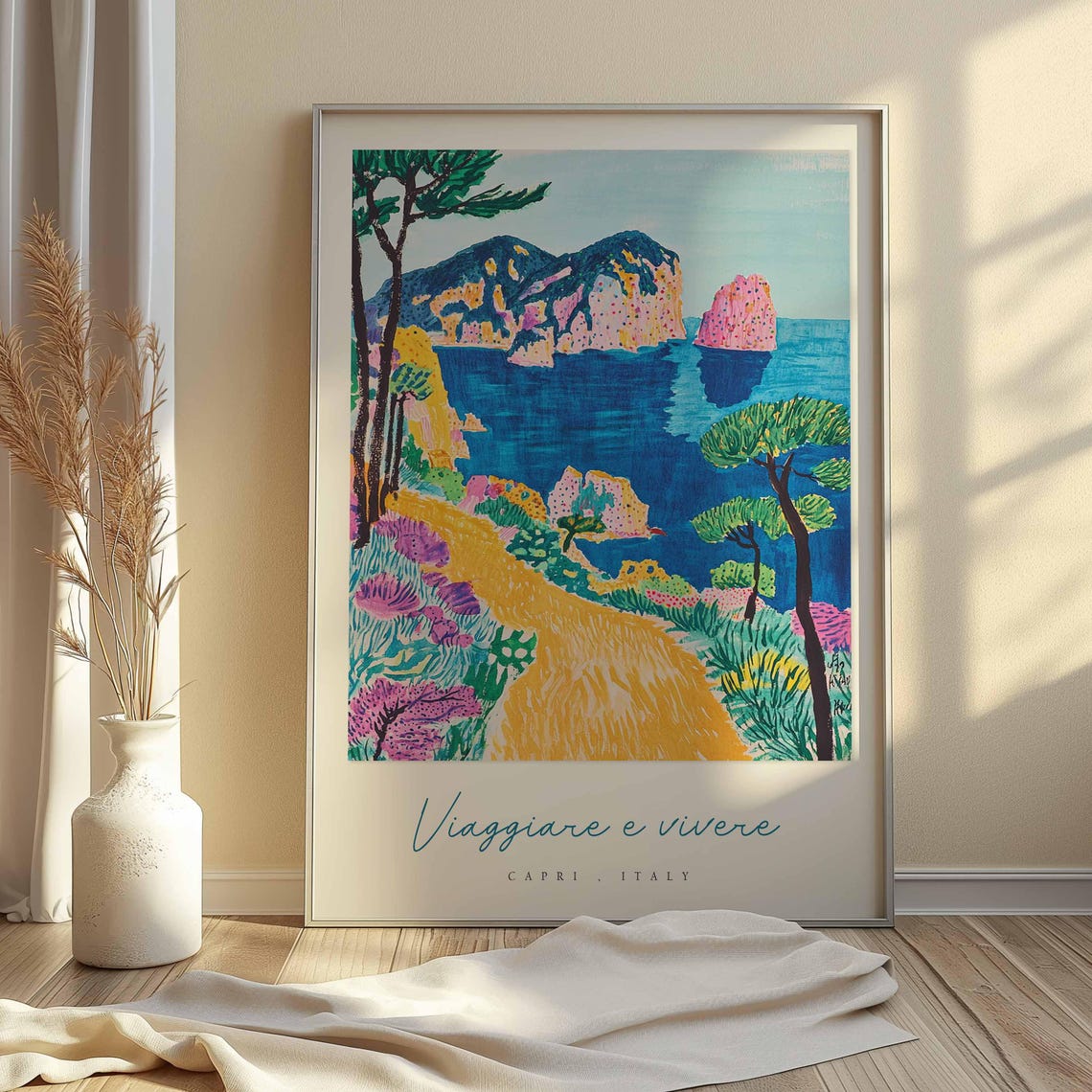 Viaggiare e Vivere Capri Fauvist Yellow Path Sea Stack Poster - Image 2