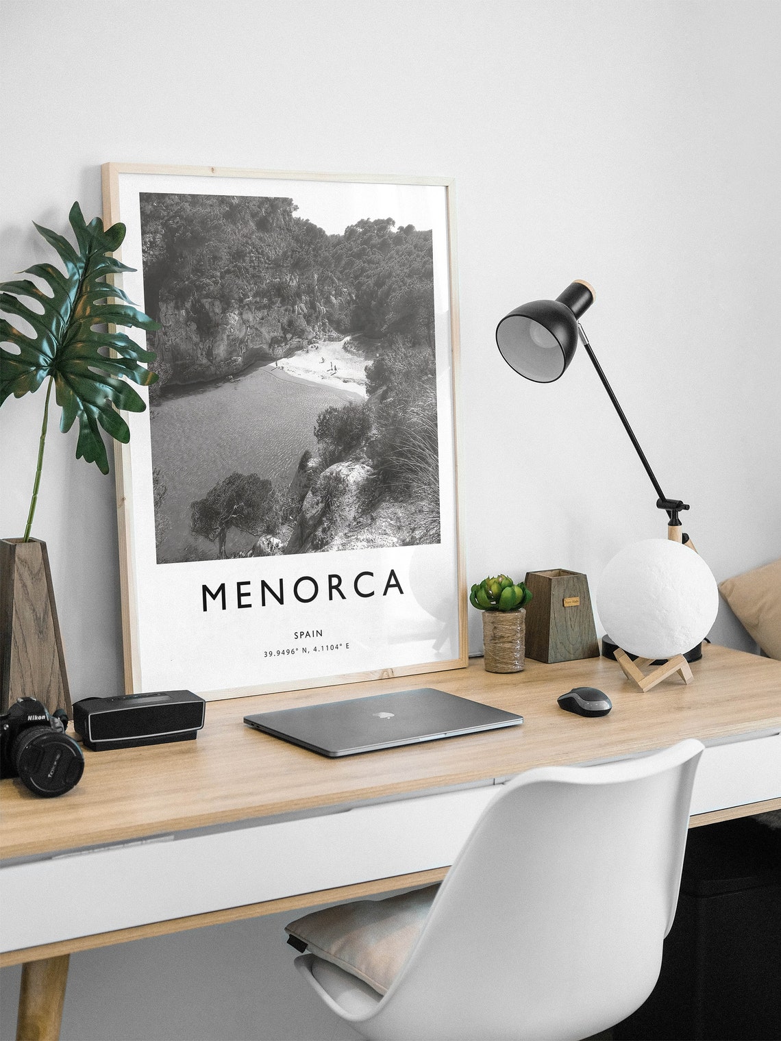 Balearic Menorca Spain Black And White Coastal Cove Photo Poster - Image 3