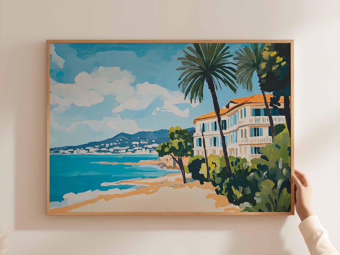 Cannes Poster France Travel Print French Riviera Wall Art Coastal Decor Beach Europetravel