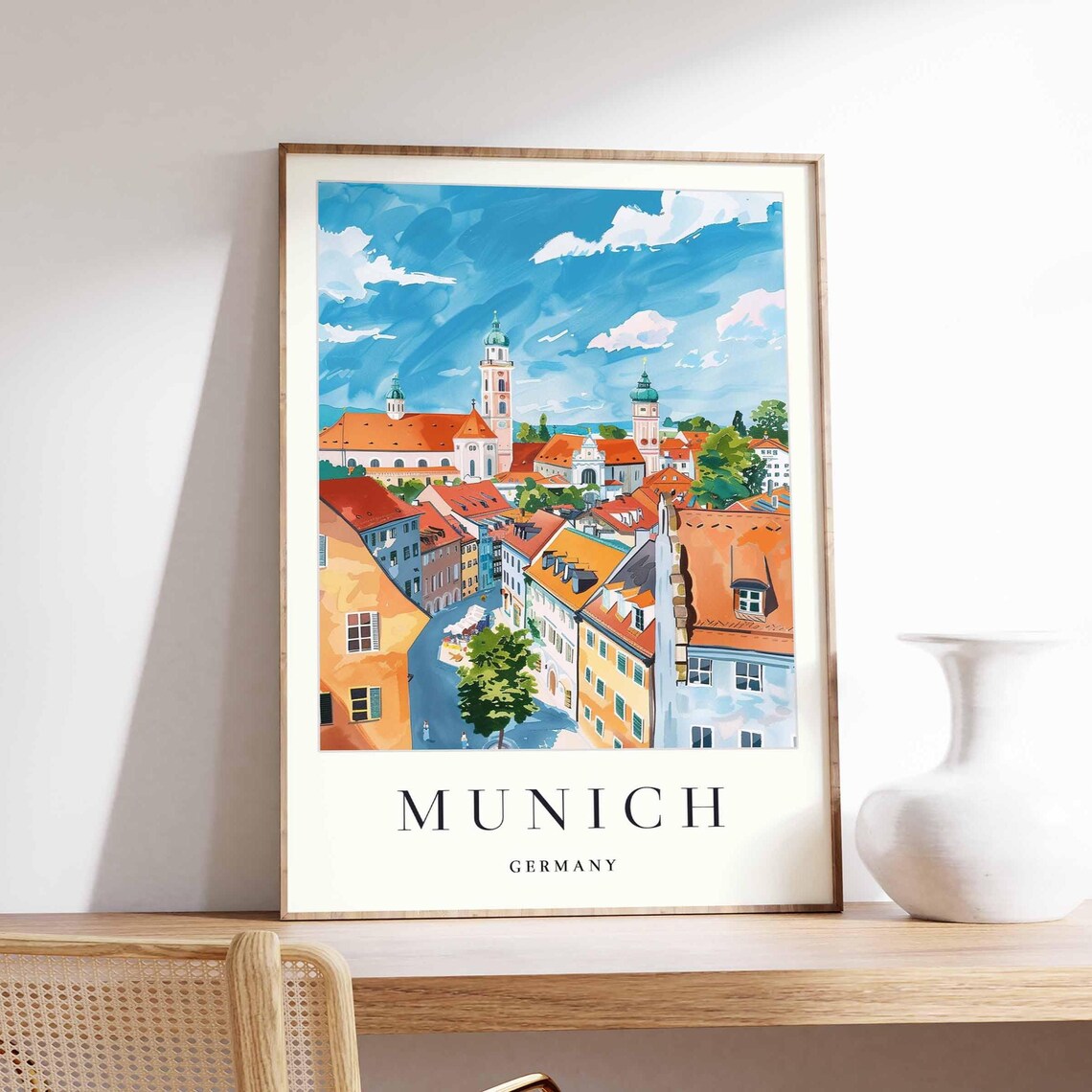 Munich Germany Onion Dome Churches Orange Roofs Cityscape Poster