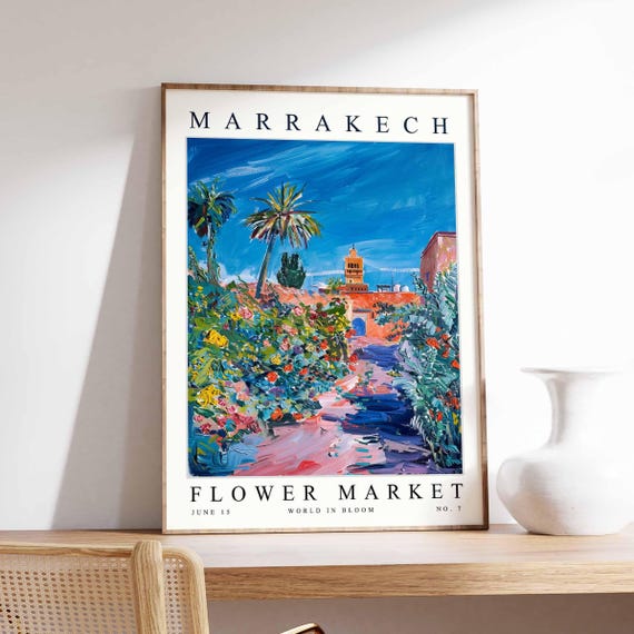 Marrakech Flower Market Poster Print Moroccan Floral Wall Art Decor Botanical Africa Travel
