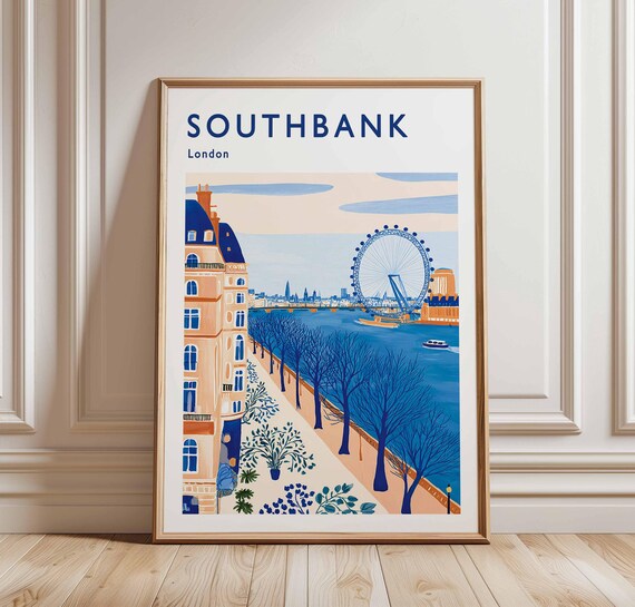 Southbank London Travel Poster Thames River Uk City Art