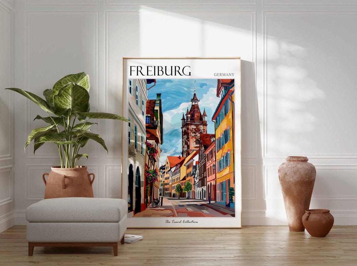 Freiburg Germany Old Town Street Colorful Architecture Travel Poster - Image 3