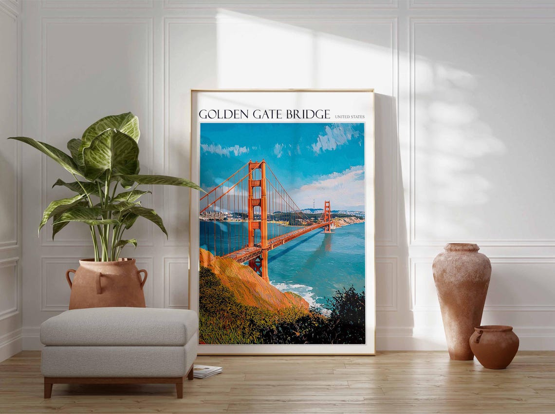 Golden Gate Bridge City Skyline Hill Scenic Viewpoint Art Poster - Image 2