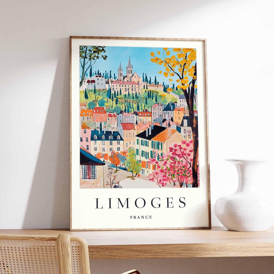 Limoges France Charming Cathedral Hill Colorful Old Town Travel Poster