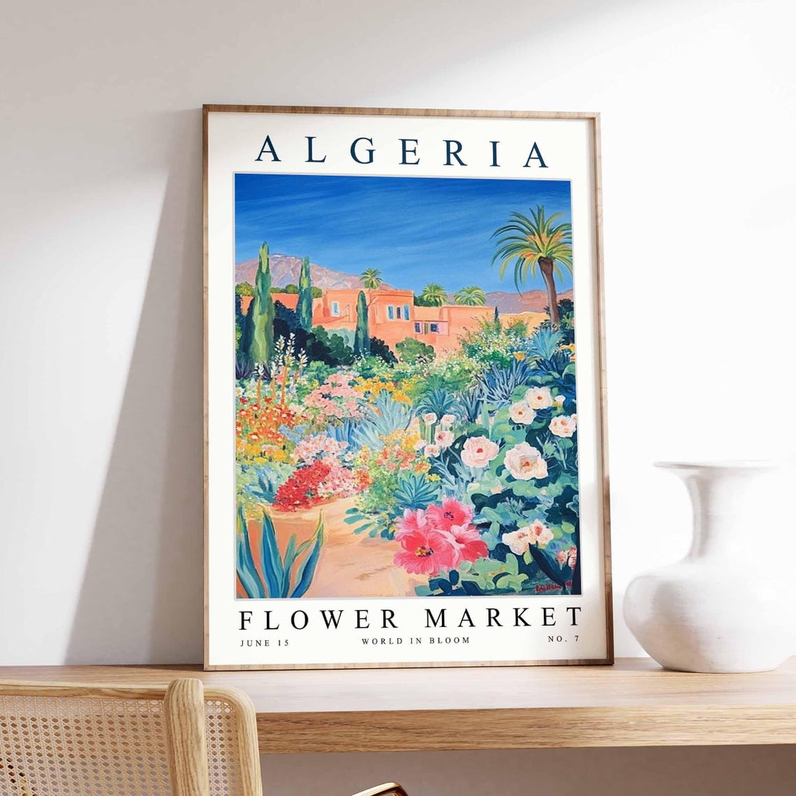 Algeria Peach Villa Cypress Blossom Path Elegant Walk Bloom Poster
