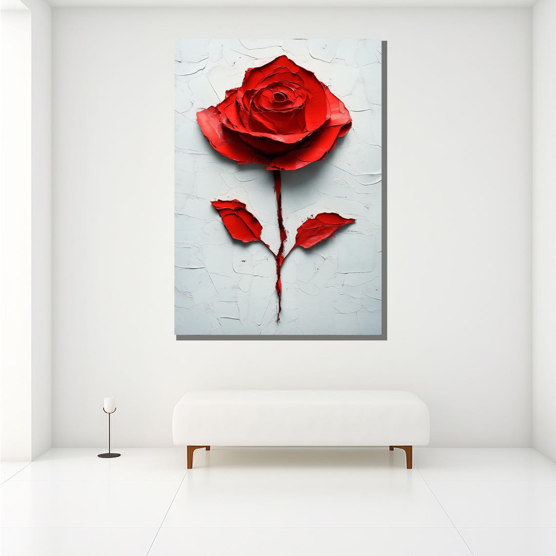 Red Rose Textured Impasto Single Bloom Bold Floral Painting Wall Art - Image 2