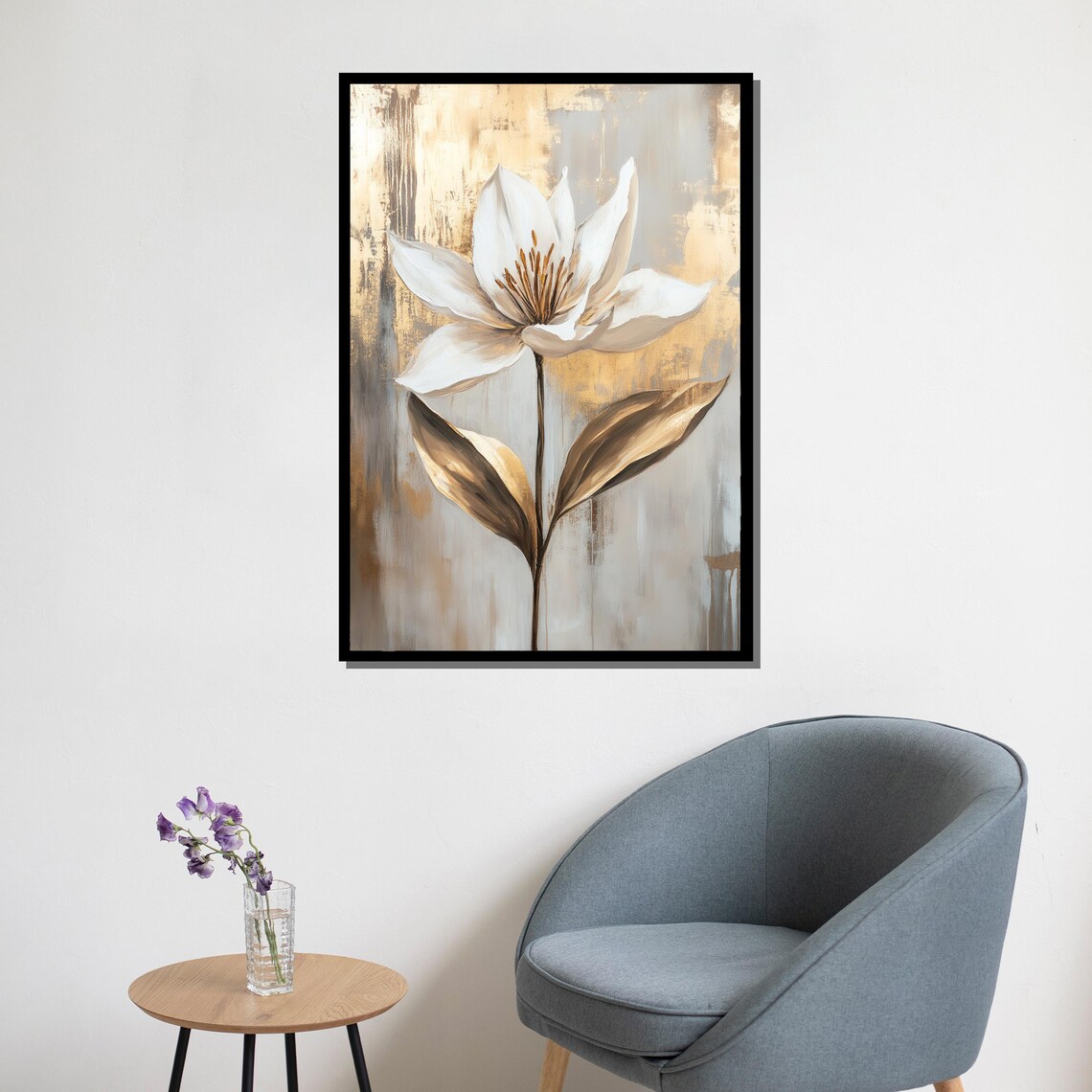 White Magnolia Flower With Bronze Leaves On Textured Gold Art Print - Image 5