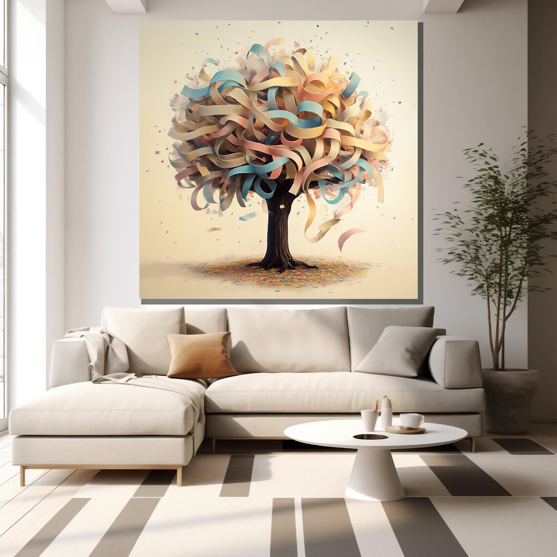 Ribbon Tree Painting Abstract Colorful Wall Art For Living Room Modern Nature Decor Gift - Image 2