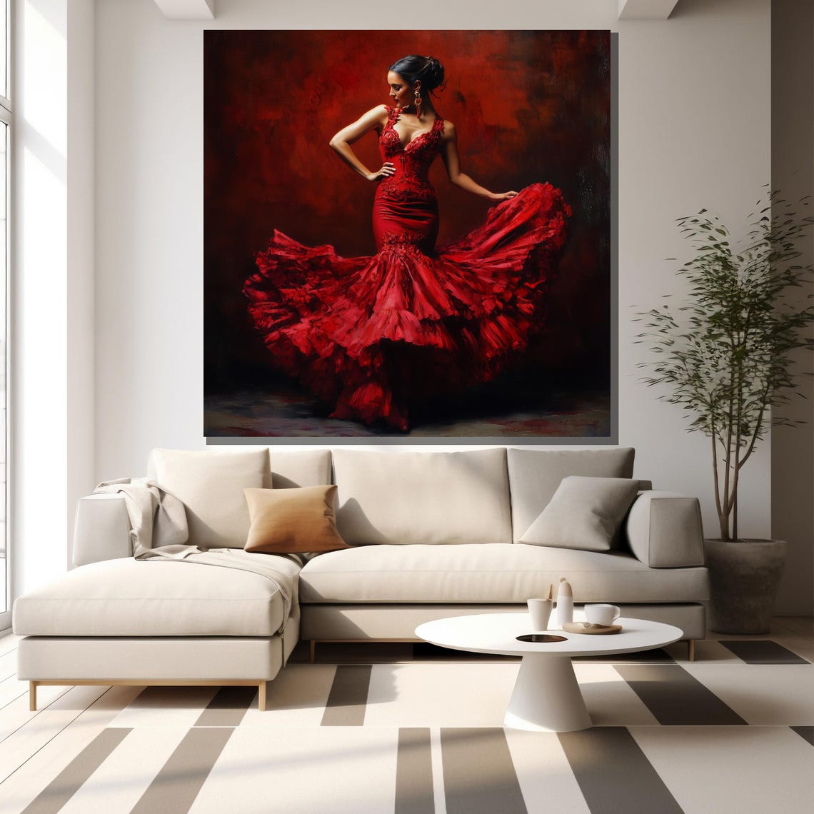 Flamenco Dancer In Flowing Red Dress Dramatic Textured Painting Poster - Image 2