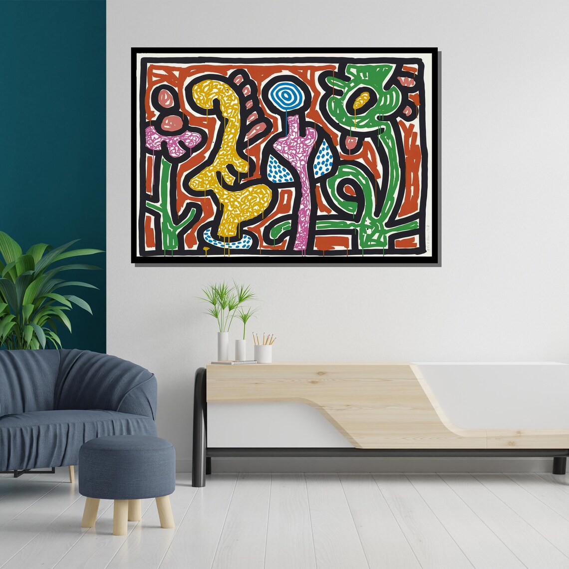 Keith Haring Style Colorful Abstract Flowers Modern Pop Art Poster - Image 5