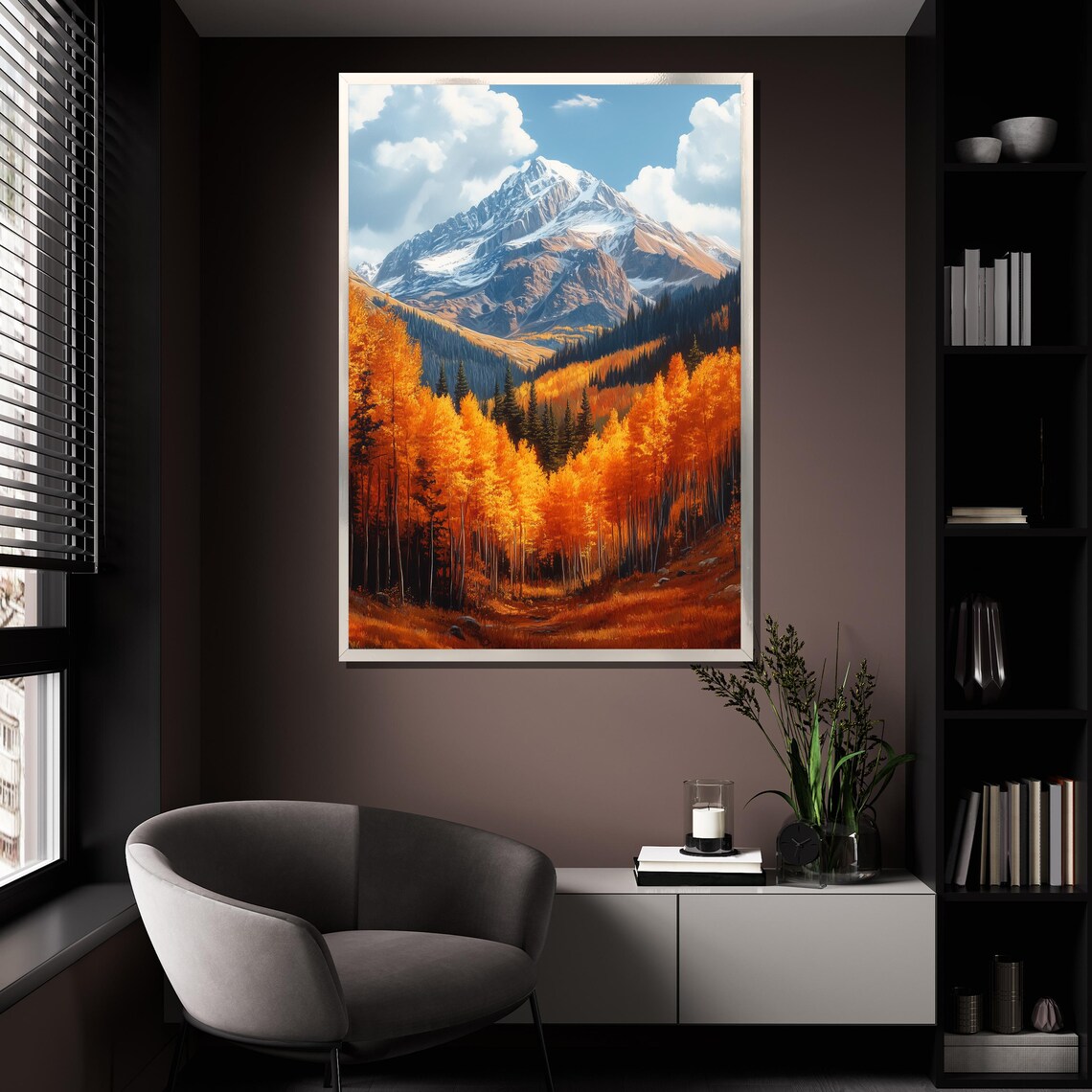 Golden Autumn Forest Snow Capped Mountain Valley Scenic Nature Poster - Image 4