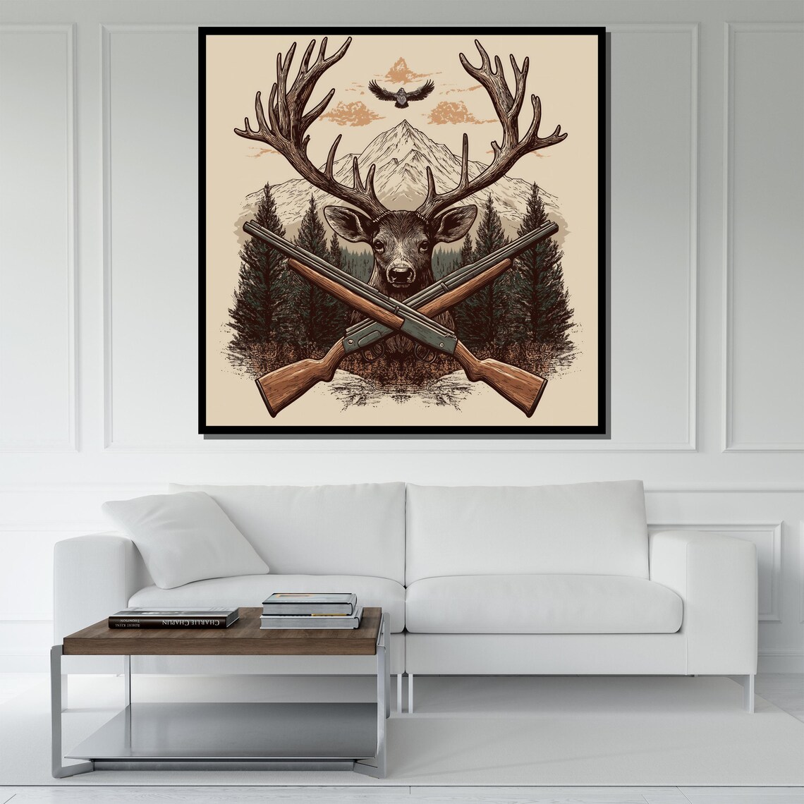 Deer Stag Crossed Rifles Mountain Pine Forest Vintage Hunting Poster - Image 5